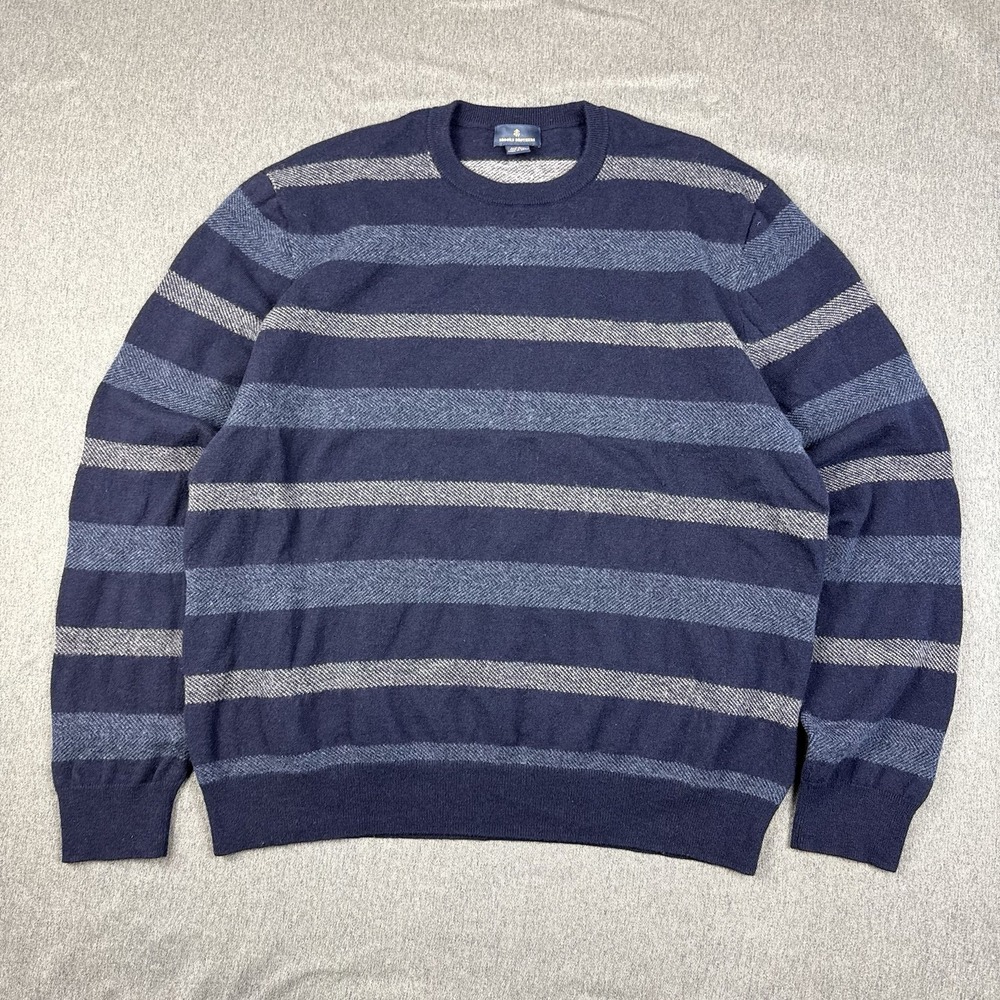 Brooks Brothers Sweater Mens Extra Large Blue Striped Wool Blend Knit Pullover